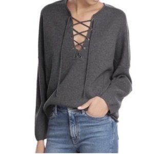 VINCE Women’s Gray Charcoal Lace Up Merino Wool Cashmere Sweater Sz L